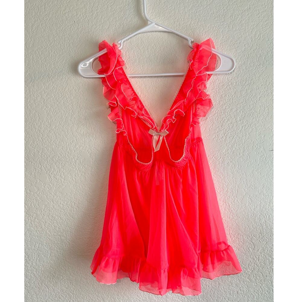 Victorias Secret Y2K Pink Ruffle Lingerie Babydoll Slip Top Size Medium Coquette - Picture 8 of 12